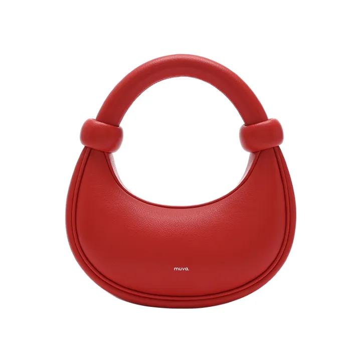 Red Leather Moon Crescent Handbag