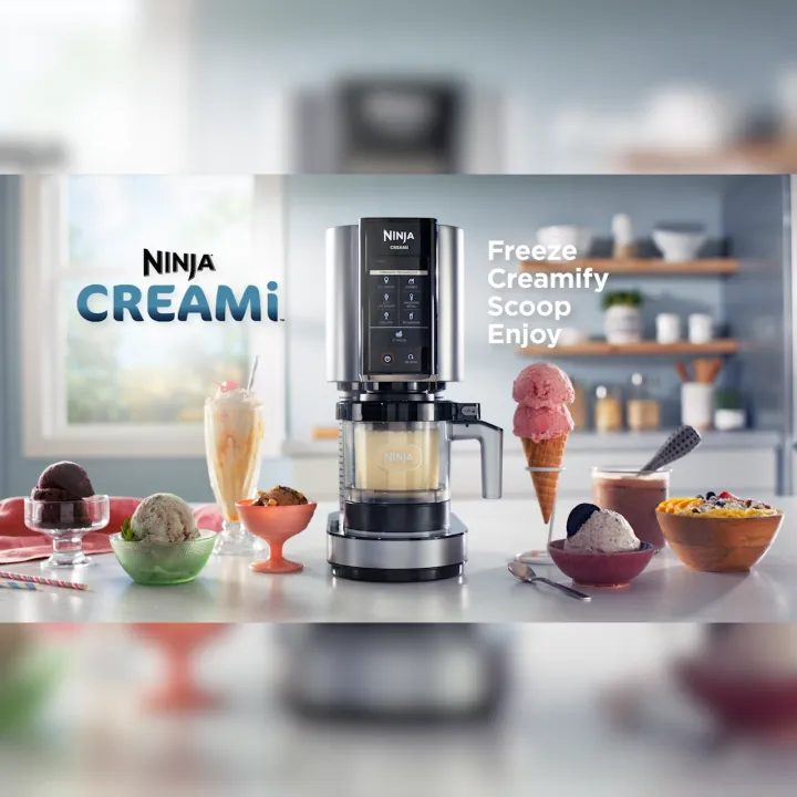 Ninja CREAMi Ice Cream Maker & Frozen Dessert Maker with 3 Tubs, 7 Programs, Makes Ice Cream, Gelato, Sorbet, Smoothie Bowl, Milkshakes and more, Black/Silver, Makes 1.4L of Ice Cream, Ninja NC300